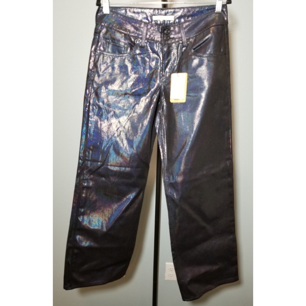 Levi's Womens Size 28 Superlow Baggy Wide Leg Jeans Black Shimmer Festival  NWT